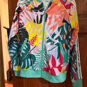 Adidas Women's Vibrant Leaf Print Bomber Jacket